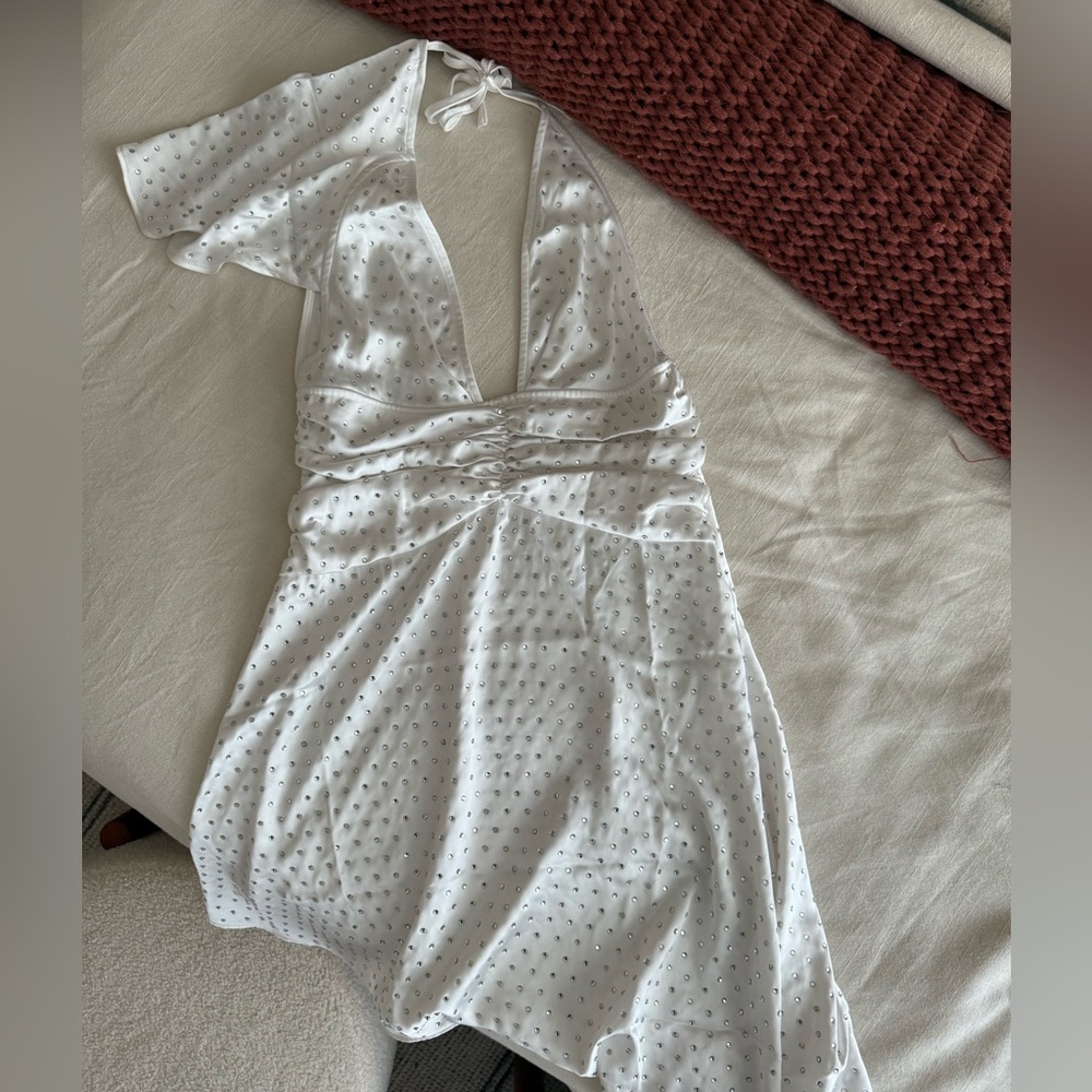 Weworewhat White asymmetrical rhinestone Dress